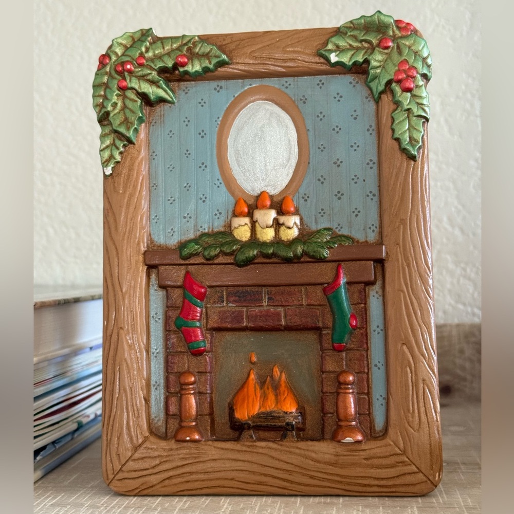 Vintage Festive Holiday Fireplace Ceramic Decor with Holly Accents - Picture 2 of 11